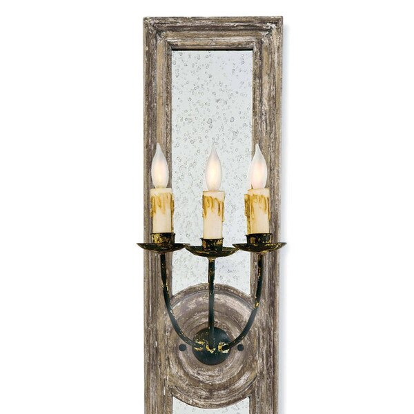 Three Arm Mirror Panel Sconce Small